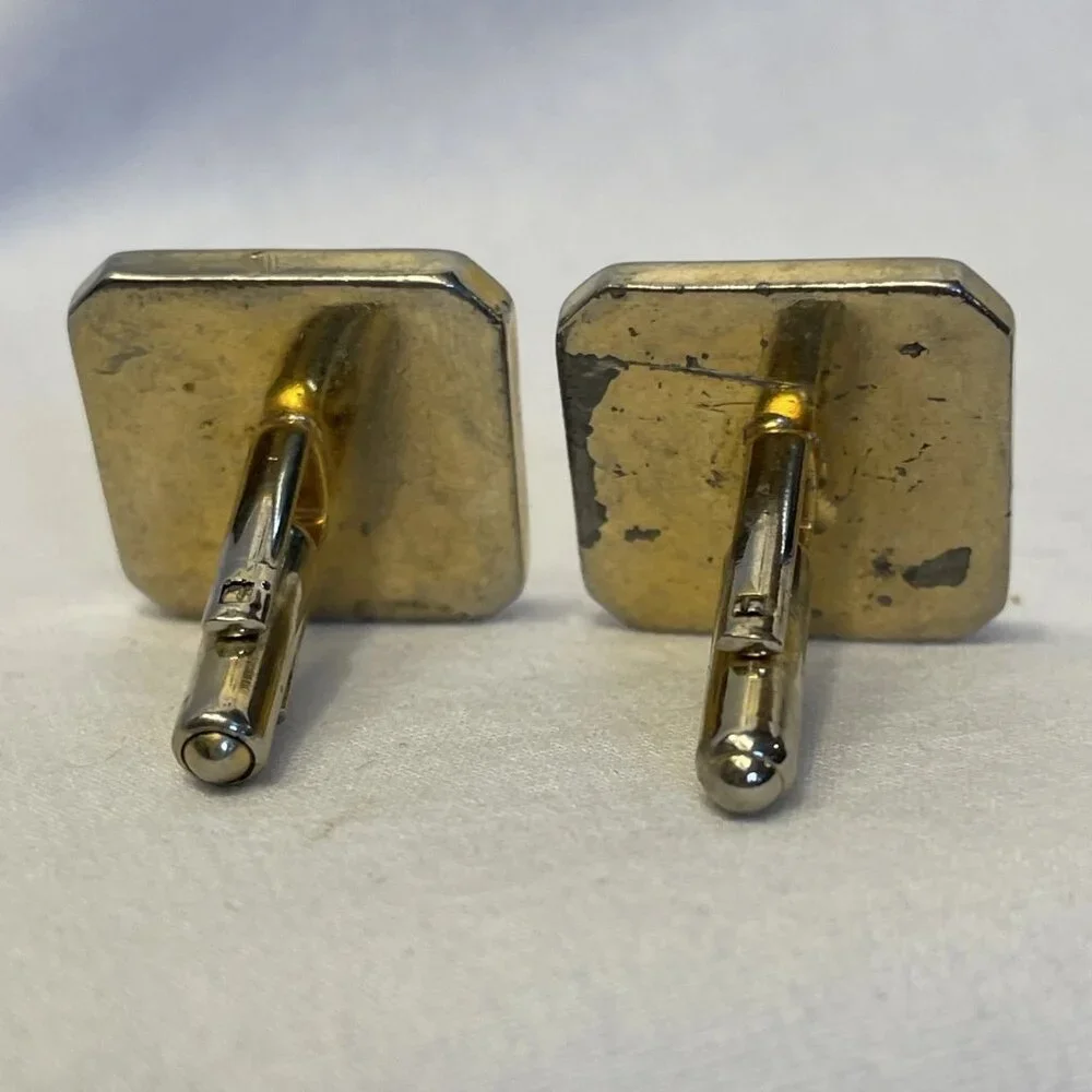 Silver/Gold-tone Rectangular Textured Lined Pattern 7/8 in Cufflinks Vintage